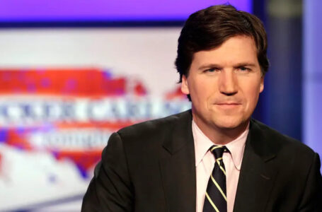 Tucker Carlson, then host of “Tucker Carlson Tonight,” poses for photos in a Fox News Channel studio in New York City on March 2, 2017. (RICHARD DREW/AP PHOTO)