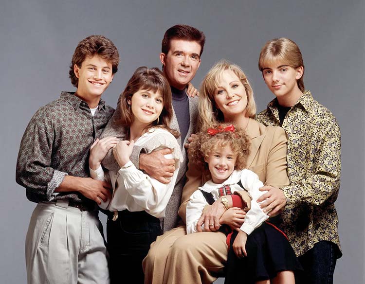 Johnson came to fame in ’80s sitcom “Growng Pains,” where she played Chrissy Seaver (front row).
(Credits: Disney General Entertainment Content via Getty Images)